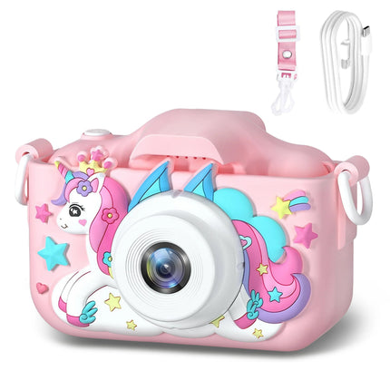1080P Kids Camera Dual Lens Selfie Digital Camera for Children 12 Pink Styles Video Recorder Toy with Silicone Case Birthday Gif