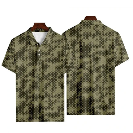 Camouflage Polo Shirt For Men Summer 3D Print Leaves Flower Short Sleeve Golf Polo Shirts Oversized Street Tops T Shirt