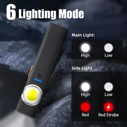 Multi Functional LED Sensor Flashlight with Pen Clip Rechargeable Magnetic Work Light Outdoor Torch Lamp for Camping Hiking Home