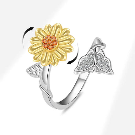 VENTFILLE 925 Sterling Silver Moon And Stars Zircon Rotatable Ring For Women Gift Diamond Relieve Stress Ring Jewelry Wholesale