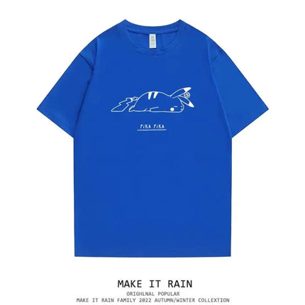 Japanese Super Hot Pikachu Trendy Printed Short Sleeved T-shirt Summer Trend Ins Versatile Top T-shirt Simple Men's and Women's