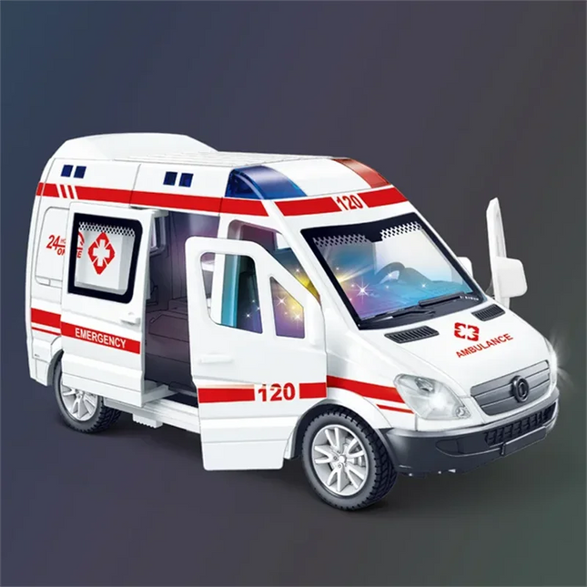 1:32 Mini Car Diecast Ambulance Fire-Truck Policecar Model Sound And Light Vehicle Simulation Collection Gifts Toys
