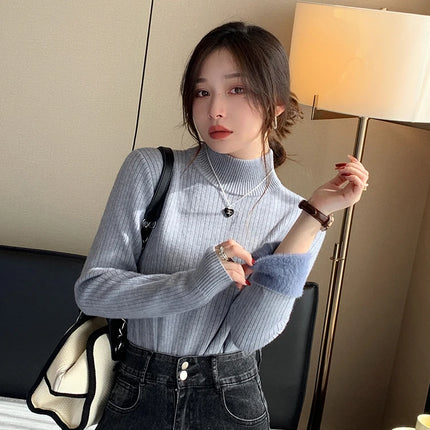 Women's Turtleneck Sweater Winter 2025 Retro with Velvet Lining Thickened Inner Wear Thermal Knitting Bottoming Shirt Pullovers
