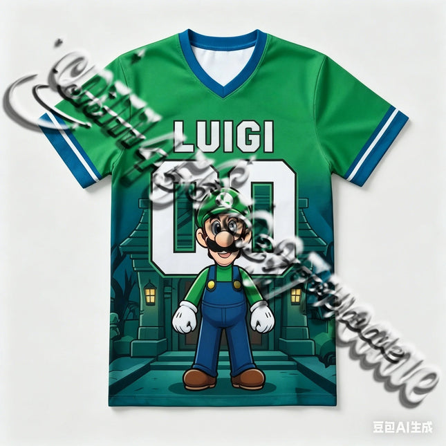 Bandai 2026 Animation Movie Donkey Kong Mario Full Character Rugby Shirt Summer Oversized T-Shirt Family Matching Sports Wear