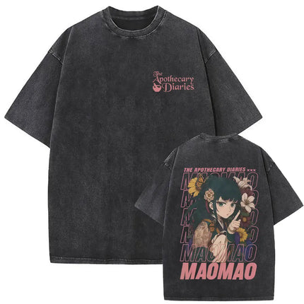 Japanese Anime The Apothecary Diaries Washed Vintage T Shirt Maomao Graphic T-shirt Men Women Cartoon Manga Funny T-shirts Tops