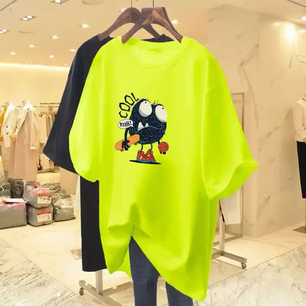 Summer Fashion Y2K Hand-Painted Print T-shirt Women Pure Cotton O-neck Short Sleeve Basic Top Tee Chic Loose Pullover 45-105Kg