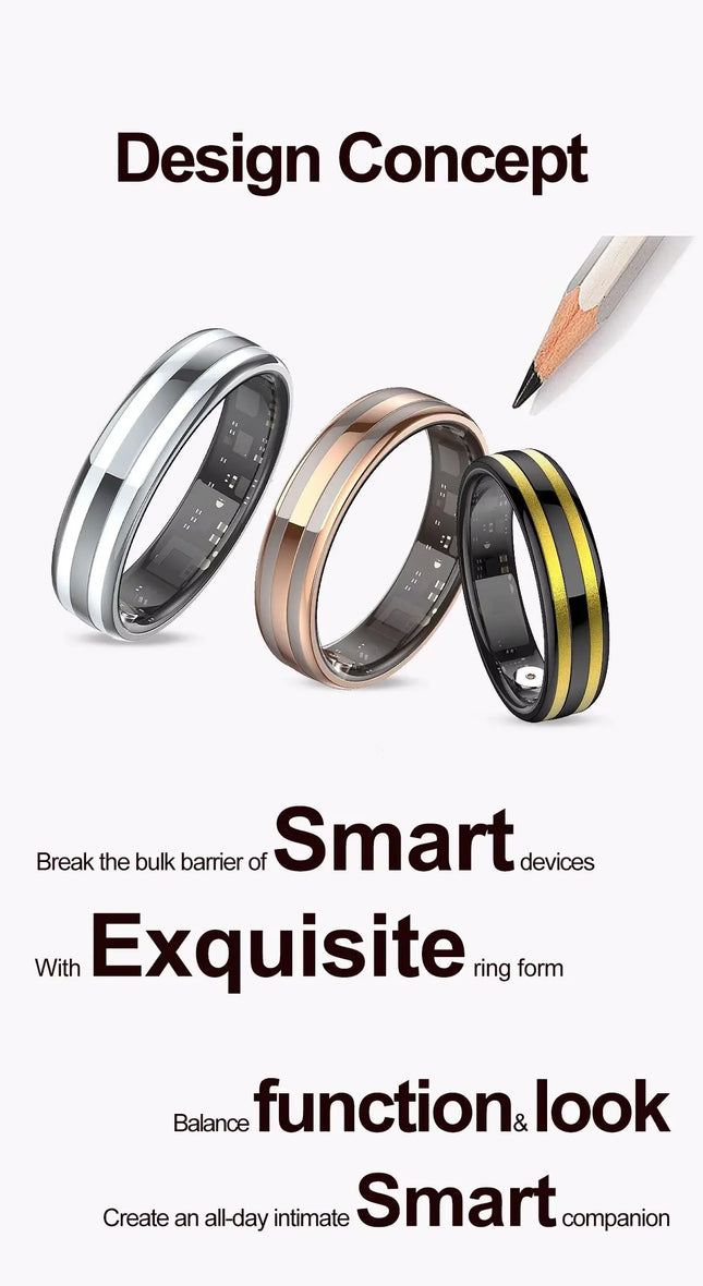 2026 Smart Ring For Men Women Heart Rate Blood Pressure Monitor  Smartring 5ATM Waterproof Health Multi Sports Thin HR02 Ring