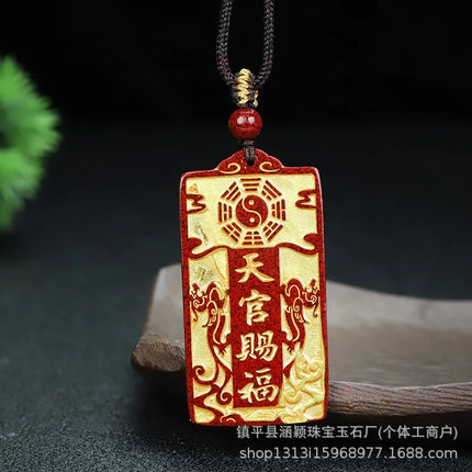 Crystal Sand Bronzing Ping An Buckle Pendant Natural Ore Cinnabar Gold-Plated Unbranded Ping An Pendant Good Lucky Charms