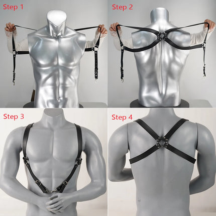 Black Leather Harnesses Suspenders for men Adjustable Personalized Leather Suspenders Harness Men Fetishwear for Men