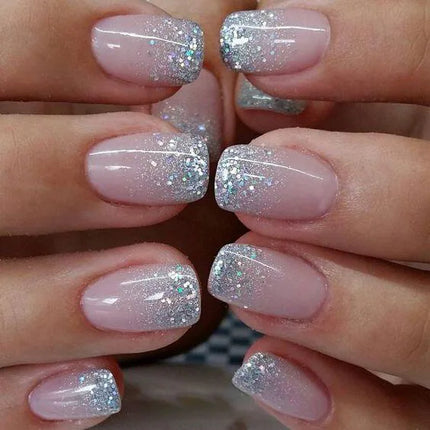 24Pcs Simple Square Head Fake Nail with nude design White Gradient French Press on False Nails Short Full Cover Nail Tips