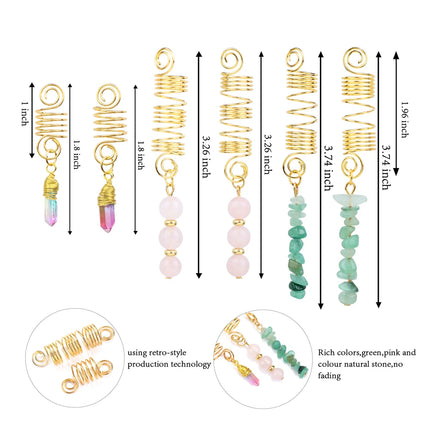 Natural Chip Stone Pendant Hair Accessories For Women Girl Wire Wrapped Hair Twists Spiral Hair Cuff Clips Headwear Dreadlock