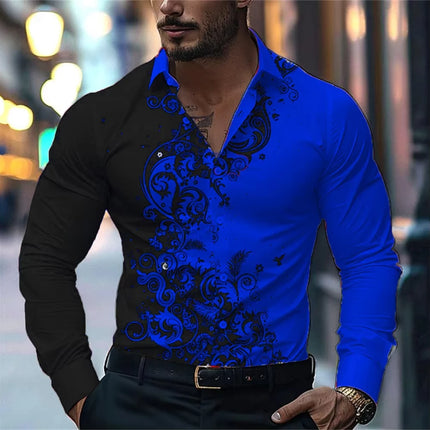 Men's Stylish Red Floral Print Dress Shirt - Casual Long Sleeve Button-Up Design Spring Fashion Shirt Floral Print Shirt