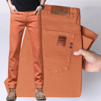 Spring Autumn Men's Stretch Jeans Fashion Straight Slim Pants Classic Brand High Quality Male Business Casual Denim Trousers
