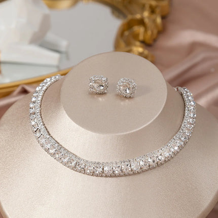 Women's Rhinestone Decorated Necklace & EarringsTrendy Jewelry Set Fashionable Accessories for Party & Daily Clothing Decor