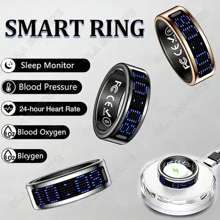 SR16 Smart Ring With Display Heart Rate Blood Oxygen Health Sleep Monitoring Step Counting Remote Photo Capture Bluetooth Ring