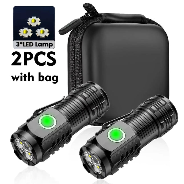 Portable Mini LED Handheld Flashlight Powerful Fingertip Torch Outdoor Waterproof Hiking Camping Flash Light with Pen Clip