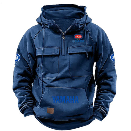 YAMAHA Zipper Hoodie for Outdoor Sports Enthusiasts, 2026 New Men's Fashion Half-Zip Pocket Autumn-Winter Hooded Sweatshirt