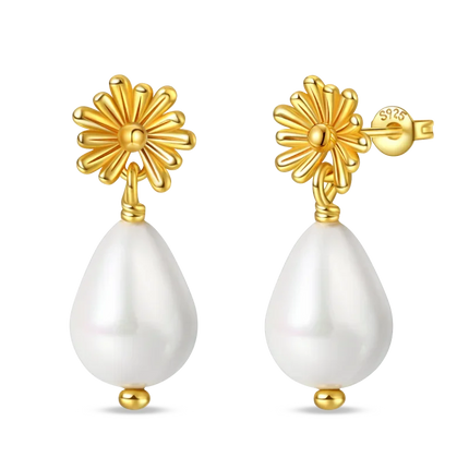 925 Sterling Silver Gold Pearl Hoop Earrings Pave Large Circular Shape Earring Gift for Women Jewelry Anniversary Wedding