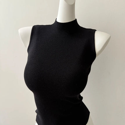 Korean Sle Knitted Vest Women's Base Layer Tank Top Svel f High Collar Spring Autumn Winter Inner And Outer Wear