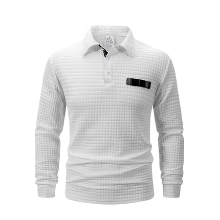 Men's Golf Checkered Long Sleeve Polo Shirt  Casual Sports Business Men POLO Shirt Comfortable Breathable Solid Color T-shirt