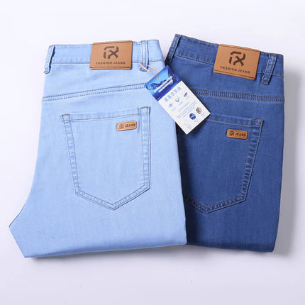 Lyocell Ice Silk Jeans Men's Comfortable Soft Cool Drape Casual Trousers Spring Summer Thin Korean Business Straight Denim Pants