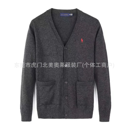Winter New Style RL Horse Logo Men's Knitted Sweater Button Cardigan Business Casual Cotton Sweater Breathable Machine Washab...
