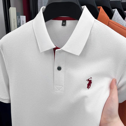 100% pure cotton men's short-sleeved polo shirt, hot-selling summer fashionable horse logo embroidery classic Paul casual T-shirt