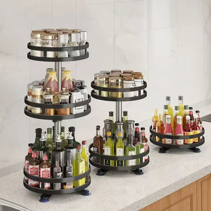 360 Rotation Spice Rack Multi-Layer Spices Cans Seasonings Storage Tray Multifunctional Bathroom Storage Rack Kitchen Organizer