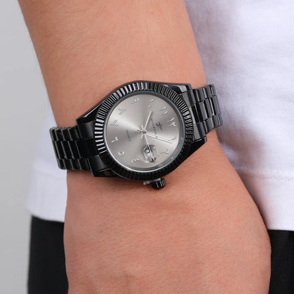 Trendy Black Warrior Fashion Business Quartz Watch Black Steel Strap Simple Scale Date Display Versatile Texture Men's Watch