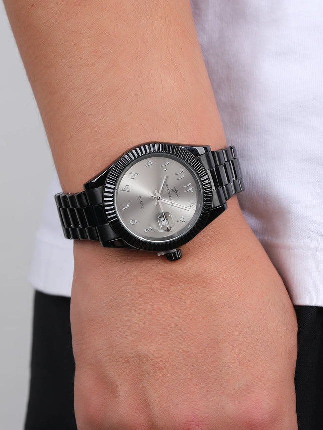 Trendy Black Warrior Fashion Business Quartz Watch Black Steel Strap Simple Scale Date Display Versatile Texture Men's Watch for
