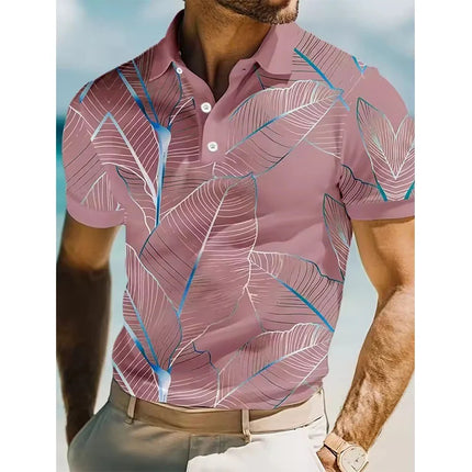 Men's 3D Printed Leaf Polo Short Sleeved Polo Shirt with Collar Polo Shirt for Casual Vacation