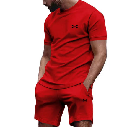 New Summer Men's Casual Short-sleeved Shorts 2-piece City Street Fashion T-shirt Shorts Suit Men's Cool Run Hot Sale