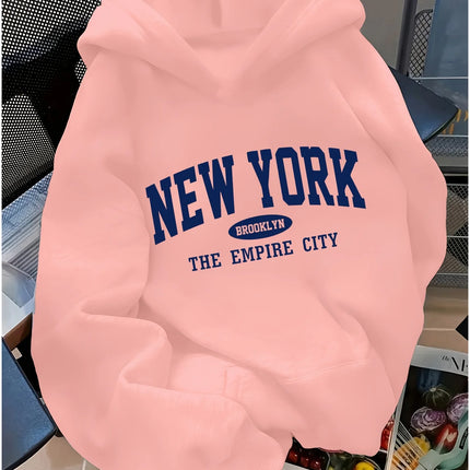 Women'S Loose New York Letter Pattern Fashion Hoodie Casual Style Geometric-pattern Hooded Collar Suitable for All Seasons