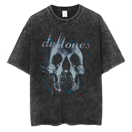 New Arrival Mens Clothes Tee Shirt Homme Washed Vintage Rock Band Deftones Private Music Graphic  Men Clothing New in Top & Tees