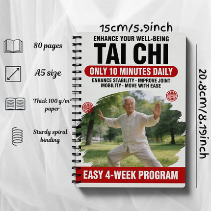 Tai Chi Practice Book for Seniors & Beginners Spiral-Bound Martial Arts Exercise Manual with Progressive Daily Workout Pages