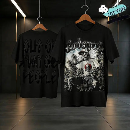 Skull Print "Out Of Many One People" T-shirt Y2K Hip Hop Crew Neck Loose Short Sleeve Men's And Women's Casual Gothic Style Top