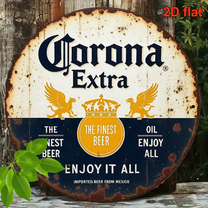 Retro Wooden Round 2D Corona Extra Aluminum Plaque - Decorative Beer Sign for Bars Restaurants And Cafes Hanging Artwork