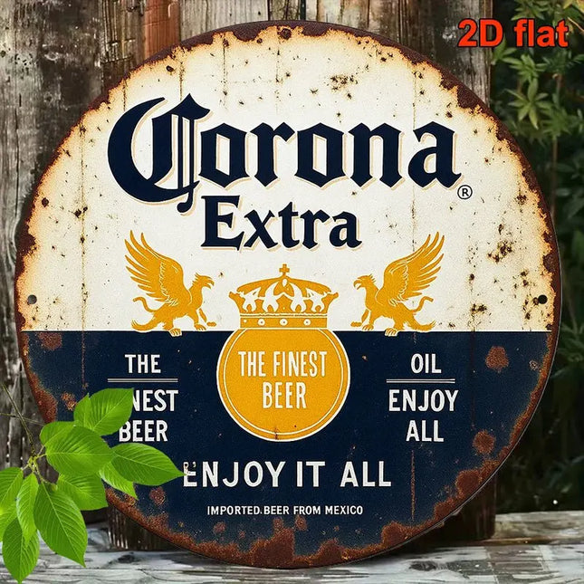 Retro Wooden Round 2D Corona Extra Aluminum Plaque - Decorative Beer Sign for Bars Restaurants And Cafes Hanging Artwork