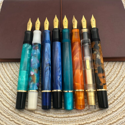 Admok M800 Pen Sky Blue Acrylic Piston Fountain Pen Bock Schmidt Nib F M B 0.5 0.7 1.0MM Nib Golden Clip Writing Office Gift Pen