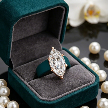 Minimalist Teal Silicone Band Ring, Marquise Cut Diamond Simulant Solitaire Ring, Versatile Everyday Wear Jewelry for Her