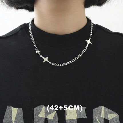 Hip Hop Zircon Star Double Layer Necklace For Men Women Trend Charm Titanium Steel Pendant Chain Unisex Jewelry Wholesale