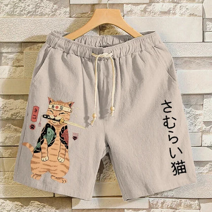 2025 Summer 3D Anime Japanese Samurai Cat Shorts Trunks Quick Dry Beach Swiming Shorts Women Men Hip Hop Short Pants Shorts 6xl