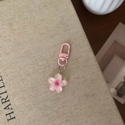 1/5Pcs New Sweet Colorful Flower Keychain Resin Rope Car Key Ring Hanging Jewelry Mini Keychain Girls