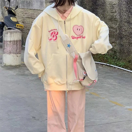 Sweet Girl Zipper Hooded Coat Spring And Autumn Dressing Up Retro Design Sense Collection Casual Fashion Trends Versatile