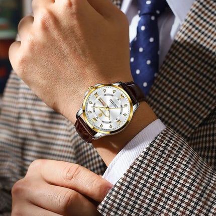 POEDAGAR Original Luxury Male Wristwatch Waterproof Luminous Date Week Men Watch High Quality Leather Quartz Men's Watches Reloj