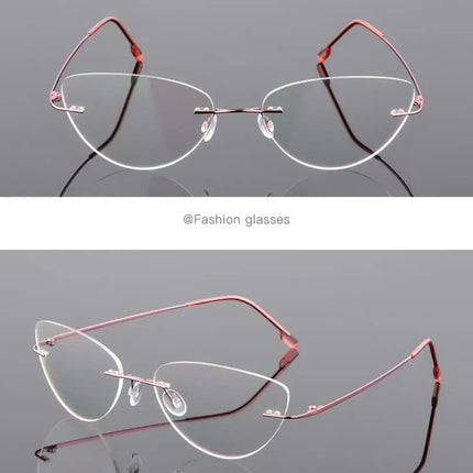 1.61 index Lens Frameless Cat Eye Myopia Eyeglasses Ultralight Rimless Blue Light Blocking Prescription Glasses -0.5 -0.75 to -6