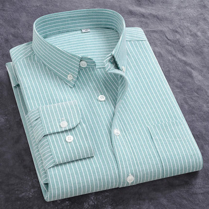 Fashion Men's Oxford Shirt Long Sleeve Spring And Autumn Casual 100% Cotton Stripe Solid Plaid Button Down Business Man Clothing