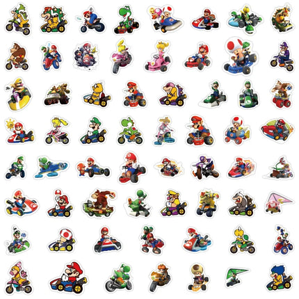 60pcs Mario Kart Cartoon Graffiti Stickers Luggage Water Cup Stationery Scooter Laptop Refrigerator Decoration DIY Decals