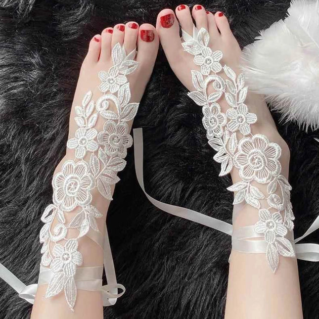 Women's Sexy Bandage Foot Cover, Black White Lace Hollow Lingerie Accessories, Luxury Black Ankle Chain, High-End Strap Leg Ring 2024