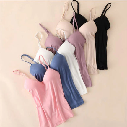 Sexy Women Crop Tops Padded Spaghetti Strap Tank Top Women Built-in Bra Off-Shoulder Camisole Seamless Tank Lingerie Underwear